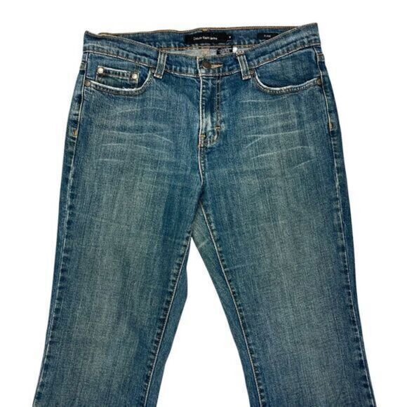 Calvin Klein Bootcut Jeans Womens 8 Blue Med Washed Distressed Flare Leg Denim - Picture 2 of 15
